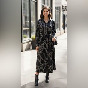 H&M Black and White Geometric Long Sleeve Dress